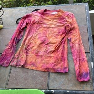 Women's Long Sleeve Tie-Dye Tee in Pink & Orange